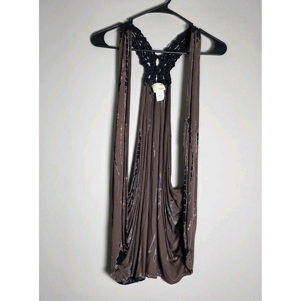 Daytrip Buckle Brown Tie Dye Macrame Crochet Racerback Draped Tank Top Size Lg